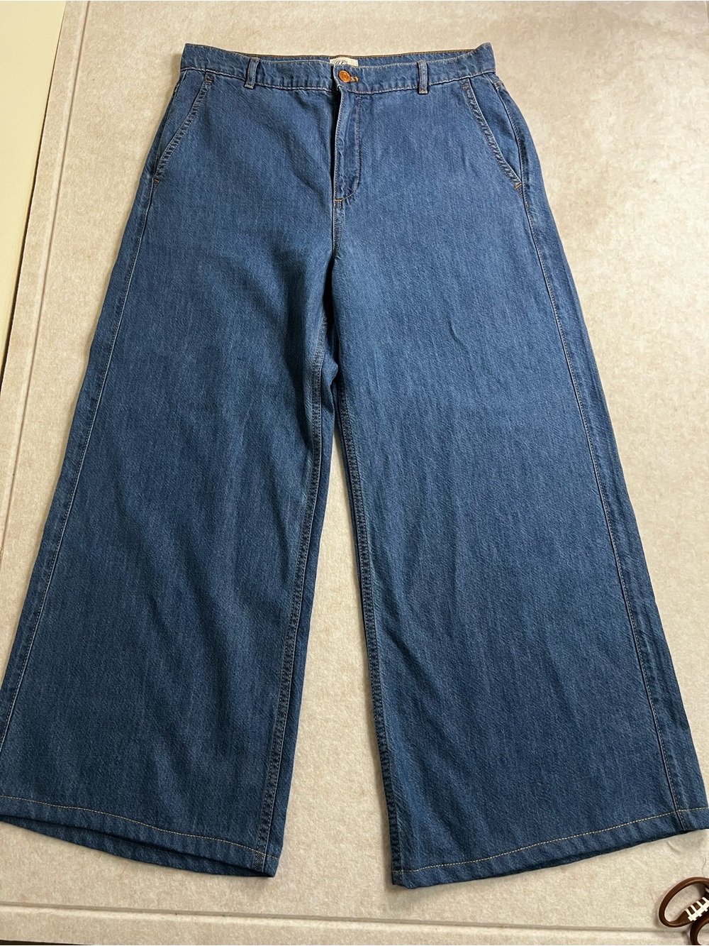Jcrew Re-Imagined Wide Leg Denim Trouser Jeans Blue 29P Petite Eco Cotton Blend